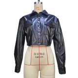 Toloer Women's Wear 2024 New Leather Coat Crop Crop White Leather Coat Female Ins Black Jacket-Outfit