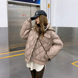 The 2024 Korean Version Of Loose Student Hooded Down Cotton Jacket-Outfit