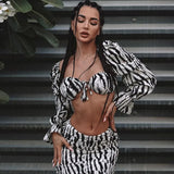Square Collar Sexy Top and Skirt Outfits for Women Party Club Zebra Print 2 Piece Sets Slit Matching