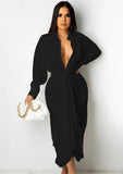 Elegant Button Open With Belt Long Sleeve Long