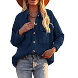 Women's 2025 New Autumn And Winter Shirt Solid Color Loose Wick Pocket Long-Sleeved Sleeve Shirt