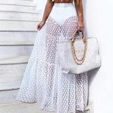 Women See Through Mesh Long Skirt High Waist Dot Loose Summer Beach Vacation Cool Transparent Maxi