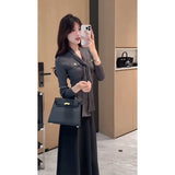Casual Style Niche White Short-Sleeved T-Shirt Black Irregular Design Half-Body Dress Suit Women's