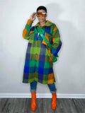 FAutumn Green Trench Coats Jackets For Women 2022 Plaid Long Sleeve Patchwork Jakets Female Buttons Fashion Long
