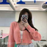 Pink Cardigans Sweater Korean Loose Single Breasted Knit Cardigan Knitwear Winter Jacket Coat