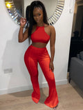 Summer Casual 2 Two Piece Sets Women Outfits 2022 Sleeveless Backless Crop Top Skinny Flare Pants White Matching