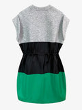 Hit Color Casual Dress For Women Round Neck Sleeveless High Waist Patchwork Drawstring Mini Dresses Female Fashion New
