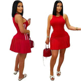 Babes Sleeveless Knitted Dress Side Striped Hundred Folded Dress Sexy Bag Hips Thin Women's