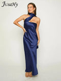 Women's Elegant Solid Long Maxi Dresses Halter Backless Sleeveless Suspender Dress Summer Sexy Street Casual Vestidos-Outfit
