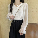 Temperament Spliced Chiffon Sleeve Long-Sleeved Top Women's Spring And Autumn New Design Sense Slimming