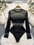Women Sexy Backless Rompers Fashion Korean Bodycon Jumpsuits 2022 New Summer Chic Streetwear Flocking Slim Bodysuit