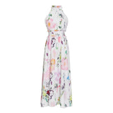 Print Colorblock Dress For Women Halter Sleeveless High Waist Midi A Line Dresses Female 2022 Summer Fashion