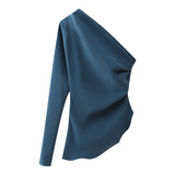 New Pleated Asymmetrically Trimmed Blouse 0264840-Outfit