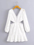 Break French Elegant Wind 2025 Spring New Fashion Design Deep V Lace Hollow Dress