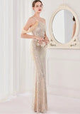 Sequin One Shoulder Slit Long Evening