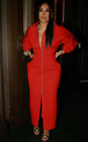 Occassional Zip Up Front Slit Long Dress
