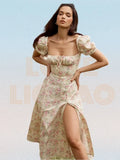 party Women Dress Summer 2022 New Fashion Puff Sleeve Floral High Slit Maxi Dress For Women Boho Dress Summer Long Dress Plue