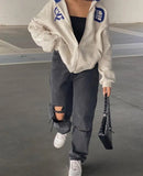 Streetwear Y2K Tops letter print Grunge Gothi Oversized Zip-Up Hoodie Streetwear Womens hip-hop Kawaii Female