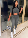 Streetwear Black 2 Two Peice Sets Womens Outfits 2022 Short Sleeve O Neck Crop Top Mesh Pants Suits Black Matching