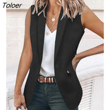 for Women Single Button Lapel Collar Vest Blazer Sexy Sleeveless Summer Autumn All-Match Daily Club