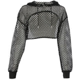 New Spring Streetwear Neon Green Mesh Fishnet Top Women Tshirt Perspective Long Sleeve Women's T-shirts Sexy Cropped Shirt-Outfit
