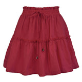 Summer Solid Sexy Mini Skirt Women Fashion Lace-up Plus Size Ruffle Boho A Line Skirt Ladies High Waist Skirt Jupe