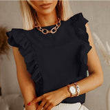 Hollow Out Design Bow Ruffle Women Blouse Plus Size 3XL Solid Pleated Butterfly Sleeve Ladies Blouses Summer