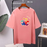 Cute Bear Printed T Shirts Women 2021 Summer New Kawaii Basic Loose Tees Soft Oversized Female Cotton Tops