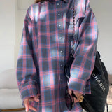 Style Collar Loose Shirt 2025 Autumn Check-In Long-Sleeved Pocket Women's