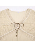 Vintage Loose Solid Bandage T Shirt Holiday Casual V-Neck Butterfly Sleeve Tees Women 2023 Summer Elegant Bohemian Style-Outfit