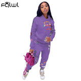 Graffiti Streetwear Two 2 Piece Set Women Tracksuit Female White Black Hoodies Pants Women Matching Sets Outfits