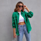 New Long-Haired Burrowed Denim Jacket Women Autumn Winter Long Sleeve Casual Collar