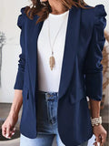 Women's Puff Sleeve Jackets For Women 2023 Spring Autumn Fashion Solid Pocket Coats Casual Office Lady White Blazers-Outfit