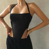 Off Shoulder Halter Summer Bodysuit Backless One Piece T Shirt Casual Streetwear Slash-neck Bodysuits-Outfit
