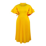 Casual Comfort Hollow Collar Folding Skirt Elegant Style Level Feel Horn Sleeve Dress Dress