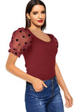 Sweet U-Neck Puff Sleeve Dot Print Regular