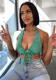 Printed V-neck Crop