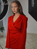Autumn 2022 Wrap Mini Dress for Women Fashion Outfits Long Sleeve Tie Up Party Club Dresses Vestido