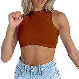 Toloer Women's New Women's Sexy Sleeveless Round Neck Rib Knit Vest Crop
