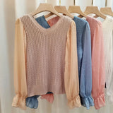 Temperament Spliced Chiffon Sleeve Long-Sleeved Top Women's Spring And Autumn New Design Sense Slimming