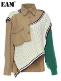 Khaki Irregular Big Size Knitting Sweater Lapel Long Sleeve Women Pullovers New Fashion Tide Autumn Winter 2022