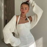 Women Ultra-Short Sweater Coat 2022 Autumn Winter Long Sleeve Loose Knitted Crop Tops Solid Color Sexy Cardigan Sweaters