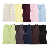 Women's ZA New Multi-Color Button Knitted Vest Vest Half-Skirt