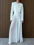 Toloer Casual Suit Female 2024 Summer New Long Sleeve Short Suit Coat Mesh Open Fork Wide Leg Trousers-Outfit