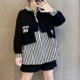 Loose Striped Patchwork Shirt Women's Clothing Turn-down Collar 2023 Spring Autumn Single-breasted Korean Casual