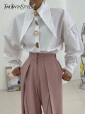 Korean Fashion Solid Shirt For Women Lapel Long Sleeve Patchwork Button Casual Blouses Female 2022 Spring