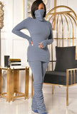 Casual Solid High Neck Long Sleeve Slim Top and Ruched Pants Set 2 Piece