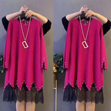 Winter New Fashion Midi Dress Casual Solid Color Lace Patchwork Commute Straight Korean Embroidered Flares O-Neck