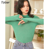 Women Bottoming T-shirt Spring Autumn Long Sleeve High Neck Slim Solid Warm Wool Basic All Match