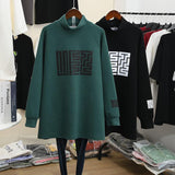 Printed Loose Midi T-shirt Women's Clothing Casual Long Sleeve Korean Spliced Autumn Winter Half High Collar Pullovers